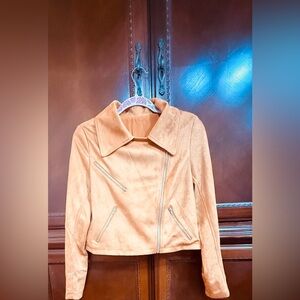 Moto jacket EUC rust colored many zipper embellishments super soft faux suede M